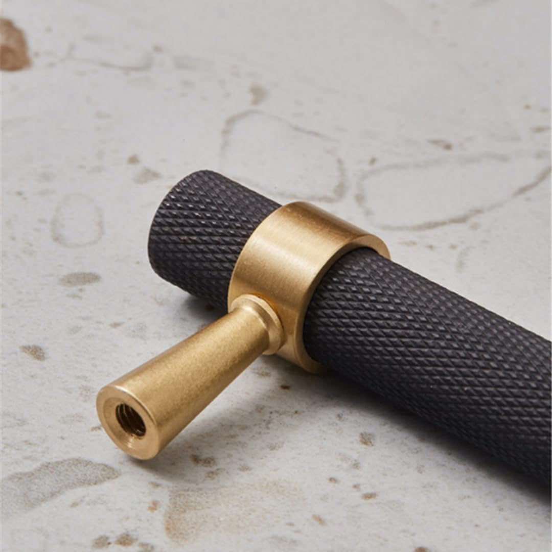 20PCS/Lot Solid Brass Cabinet Pulls Modern Gold with Black Knurled Textured Cabinet Handles Brass Pulls for Dresser Door Drawer Cabinet Hardware (128mm(96mm Hole Centers)) - Image 4