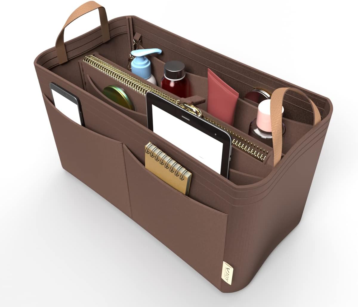 Purse Organizer Insert Handbag Tote Felt Organizer Bag in Bag Shaper Fit Neverfull Speedy Graceful MM GM Medium, BROWN - Image 1