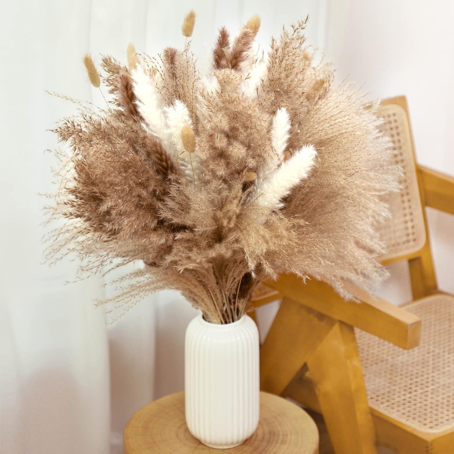 120 Pcs Dried Pampas Grass 17 Inch White Pompas Bouquet Fluffy Dry Pompous Bunny Tails Flower Small Pampass for Room Boho Home Farmhouse Decorations Wedding Pompass Flowers Arrangement Decor - Image 4