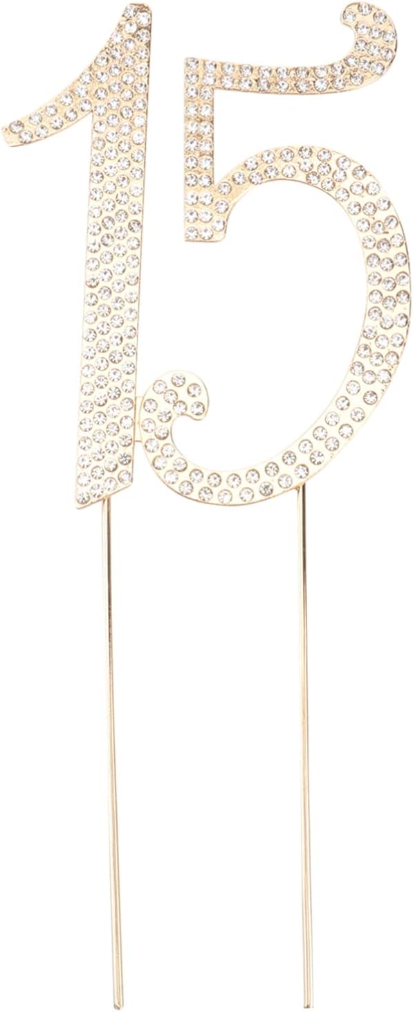 15 Cake Topper Birthday Number 15 Crystal Rhinestones Cake Topper 15th Cake Decoration for Birthday Anniversary Party Decoration Supplies (Gold) - Image 1