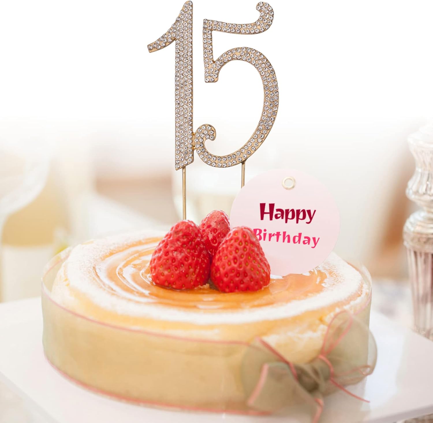 15 Cake Topper Birthday Number 15 Crystal Rhinestones Cake Topper 15th Cake Decoration for Birthday Anniversary Party Decoration Supplies (Gold) - Image 2