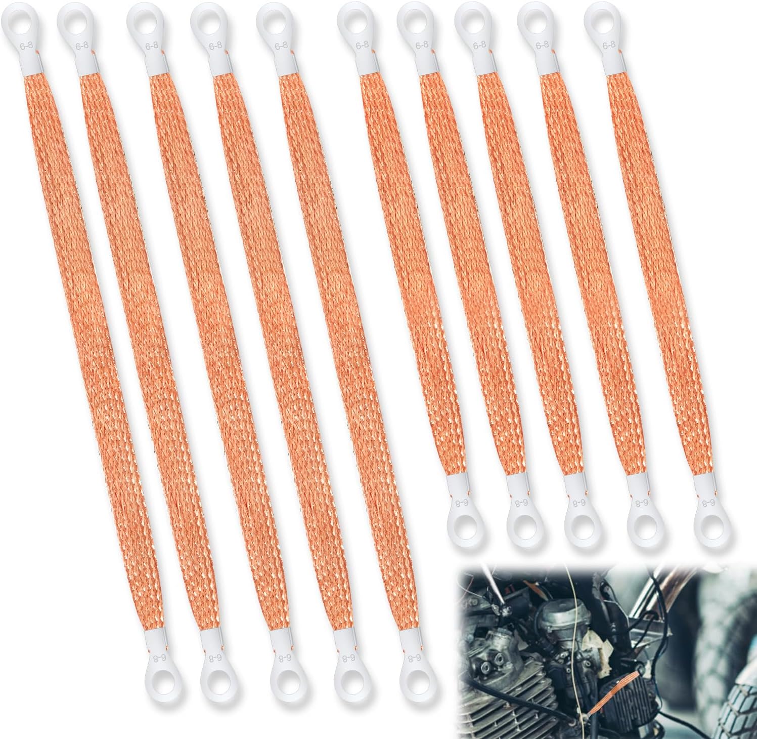 10pcs Universal Automotive Ground Straps, 10/12 inch Engine Ground Strap Kit Braided Copper Ground Straps Automotive Ground Strap Wire Ground Strap Connectors for Most Cars (Copper) - Image 1