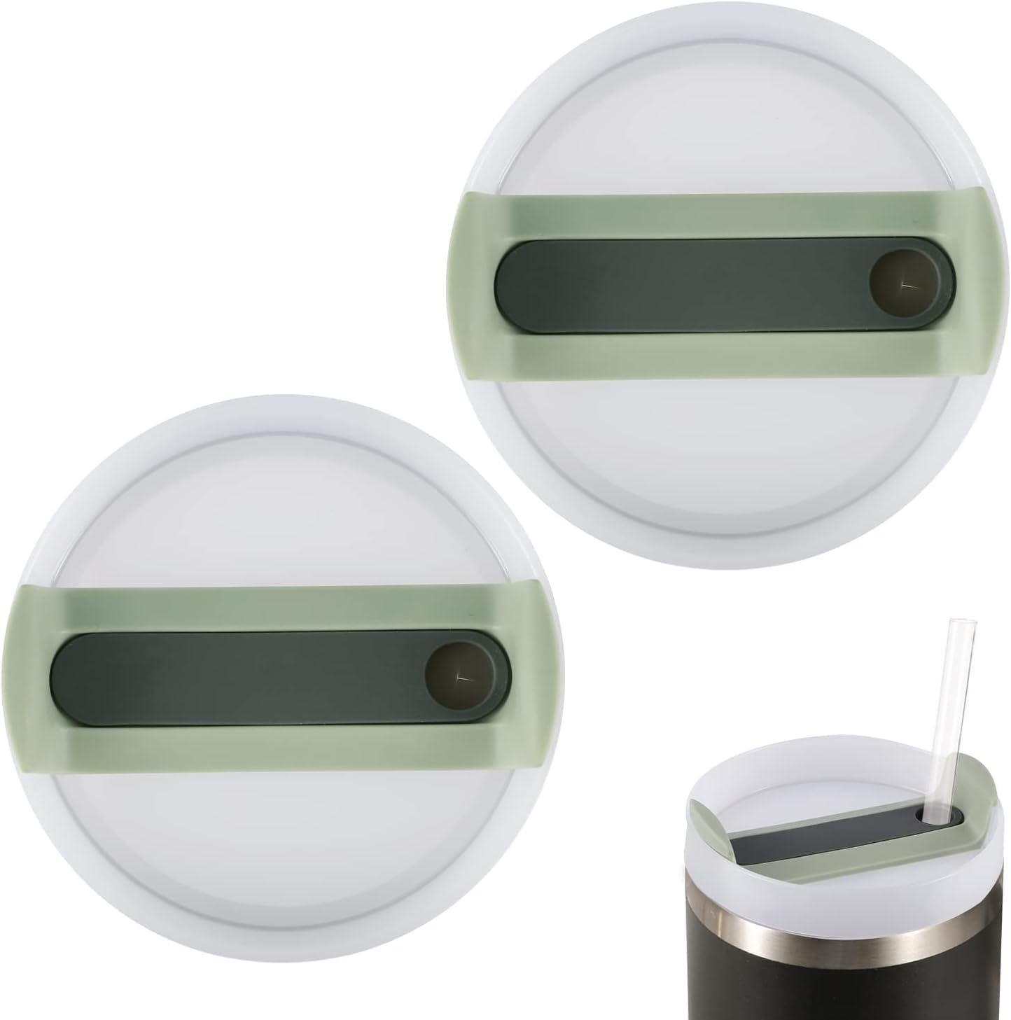 2pcs Green Tumbler Lids for Stanley Adventure Quencher & Quencher H2.0 40oz, No Leakage, Slide Closure, Plastic & Silicone, Dishwasher Safe - Image 1