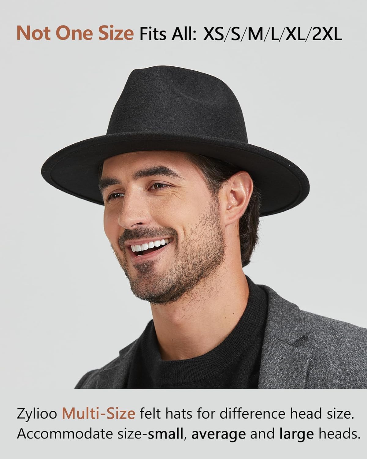2XL/XL/L Felt Fedora Hats,M/S/XS Wide Brim Dress Hat,Plus Size Warm Panama Hat,Large Brim Jazz Hat for Women Men - Image 2
