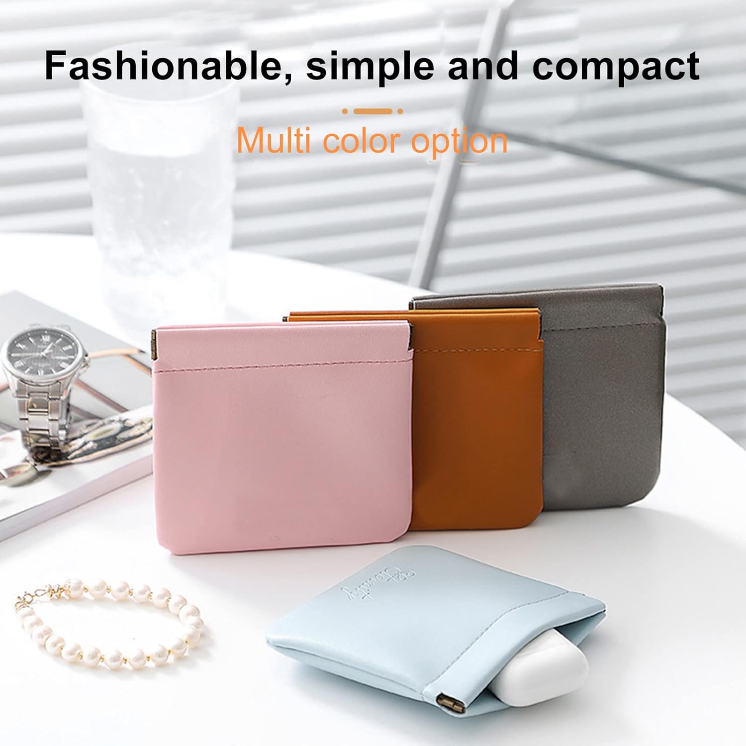 5PC Lambskin Pocket Cosmetic Bag Makeup Pouch for Women Mini Makeup Bag Travel Storage -Waterproof Portable Squeeze Top Self-closing - Image 2