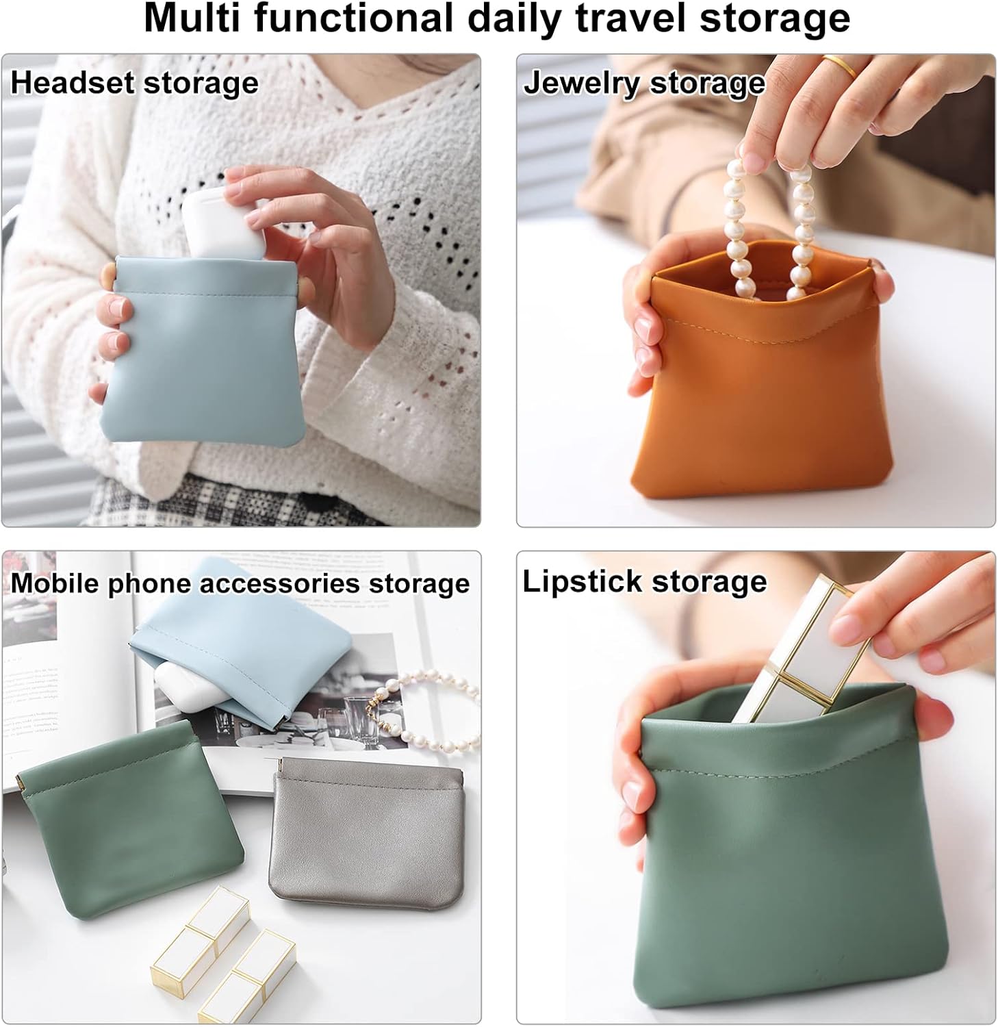 5PC Lambskin Pocket Cosmetic Bag Makeup Pouch for Women Mini Makeup Bag Travel Storage -Waterproof Portable Squeeze Top Self-closing - Image 3