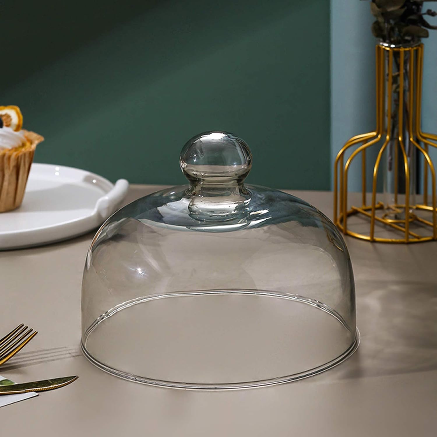 9 Inch Clear Glass Cake Dome, Home Kitchen Food Cover Pastry Display Stand Cheese Pudding Dome Cake Fresh Keeping Cover(Size:23cm) - Image 3