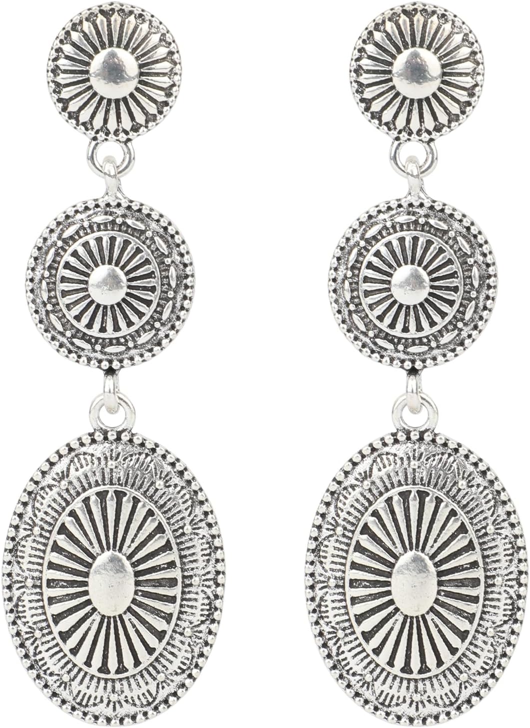 Western Country Earrings, Silver Elegant Jewelry for Women Vintage Concho Drop Dangle Earrings Trendy Cowgirl Country Concert Outfits Jewelry for Women - Image 1