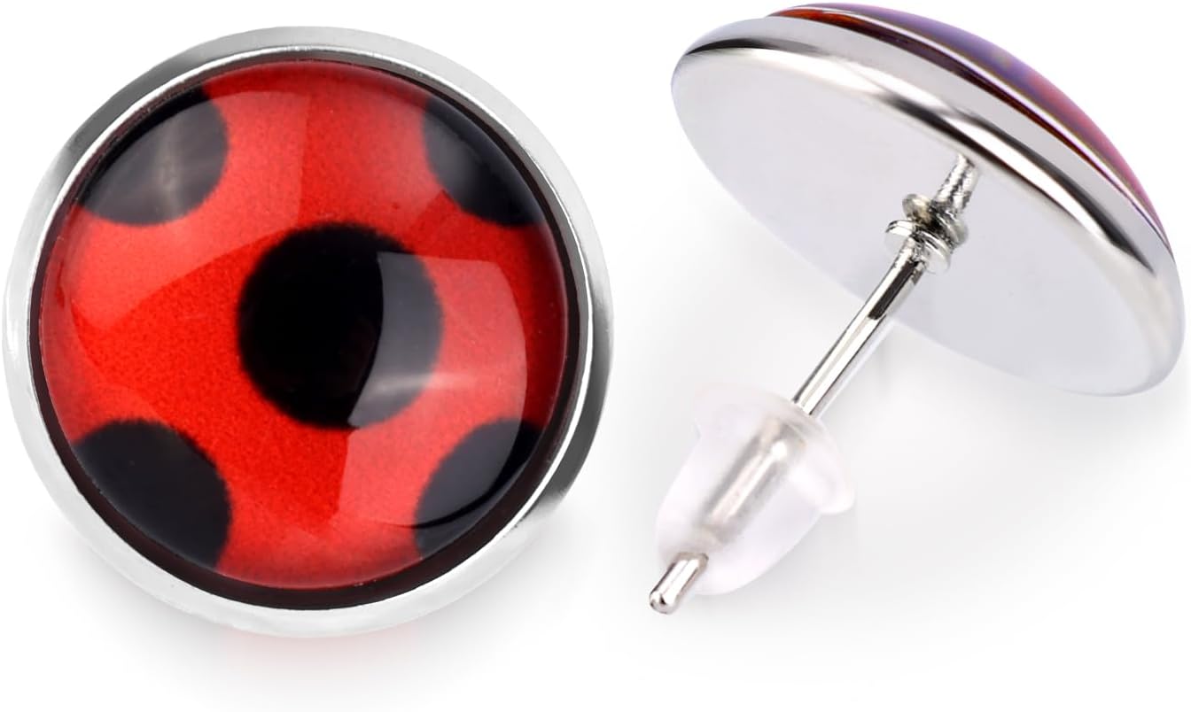 1 Pair Ladybug Earrings, Ladybug Stud Earrings Ladybug Clip on Earrings Metal Black Spot Earrings for Women Halloween Carnival Costume - Image 1