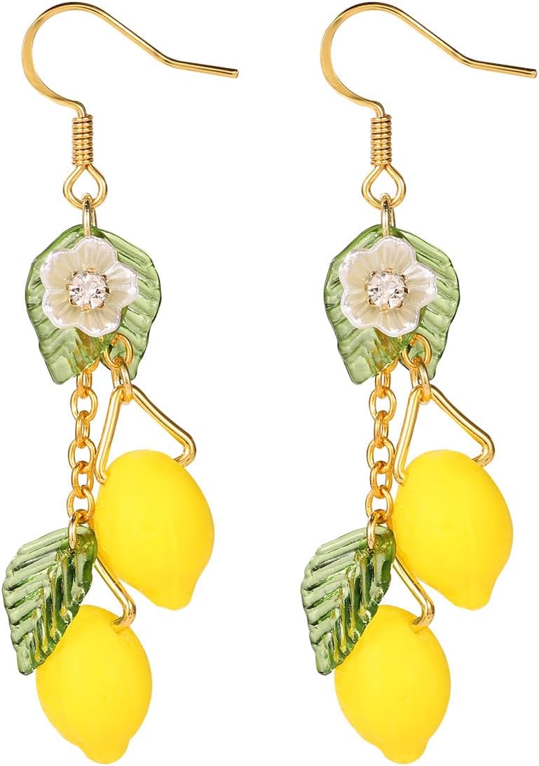 Lemon Earrings, Yellow Lemon Hook Earrings Resin Sweet Dangle Drop Lime Fruit Food Earring Dainty Cute Lemon Accessories Costume Dress Jewelry Gift for Women Lady - Image 1