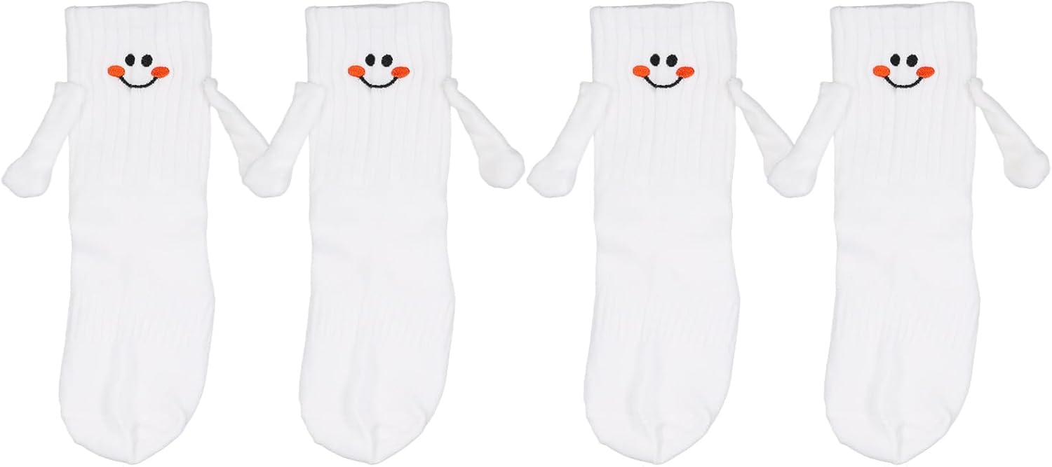 2 Pairs Hand Holding Socks for Kids, Funny Magnetic Mid-Tube Socks White Smile Face Matching Crazy Silly Slipper Socks Magnet Friendship Birthday Gift for Children Toddler (1-3T) - Image 1