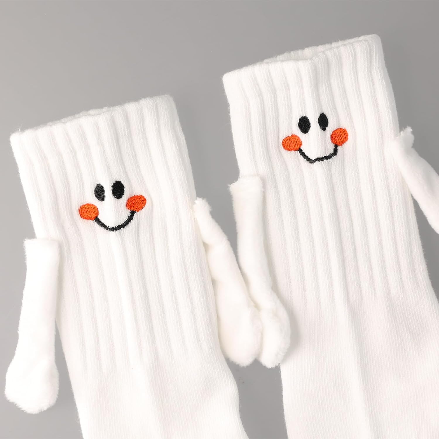 2 Pairs Hand Holding Socks for Kids, Funny Magnetic Mid-Tube Socks White Smile Face Matching Crazy Silly Slipper Socks Magnet Friendship Birthday Gift for Children Toddler (1-3T) - Image 4