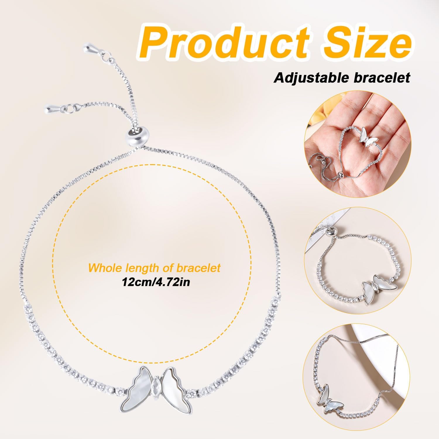 Butterfly Bracelet, Shiny Silver Bracelet Butterfly Tennis Bolo Bracelet Carved Butterfly Bracelet Simple Fashion Adjustable Bracelet Jewelry Gifts for Women - Image 2