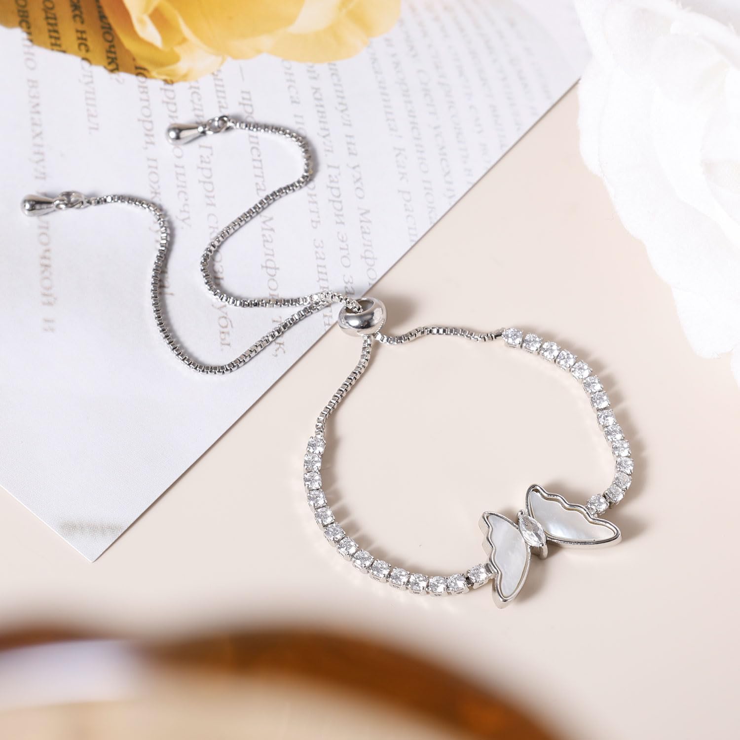 Butterfly Bracelet, Shiny Silver Bracelet Butterfly Tennis Bolo Bracelet Carved Butterfly Bracelet Simple Fashion Adjustable Bracelet Jewelry Gifts for Women - Image 4