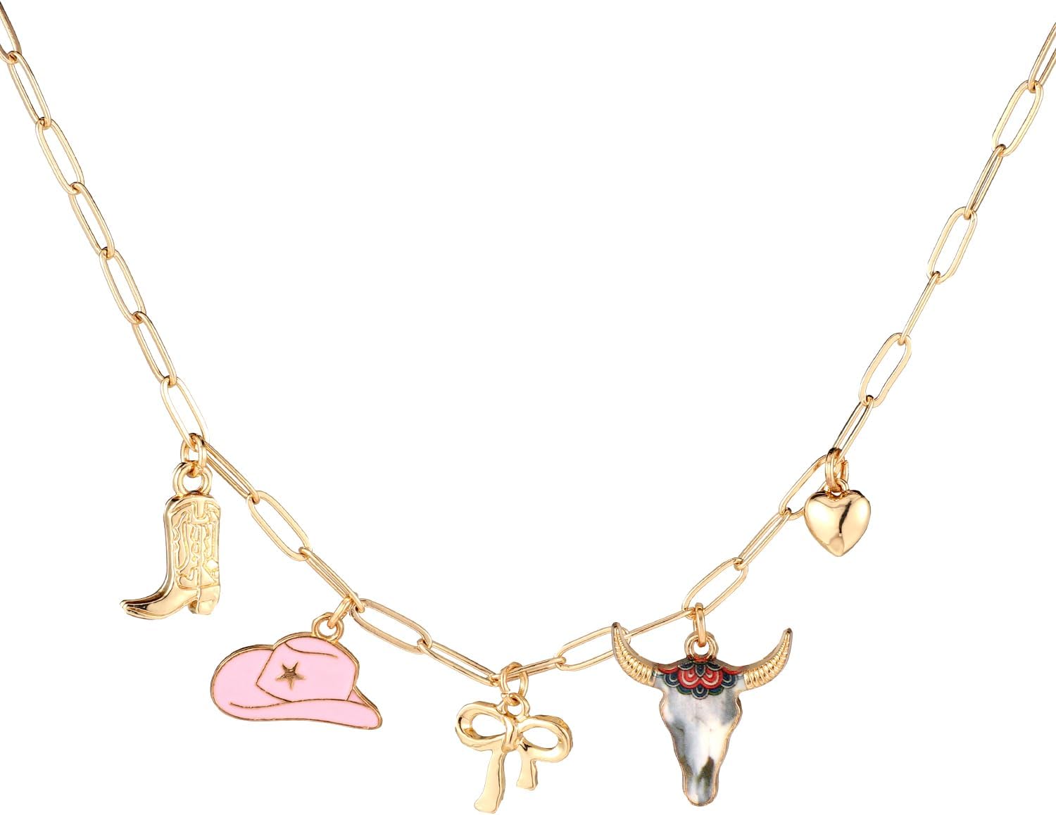 Cowgirl Necklace for Women, Dainty Gold Boot Hat Heart Charm Western Chain Chunky Trendy Fashion Pendant Outfit Jewelry Gift - Image 1