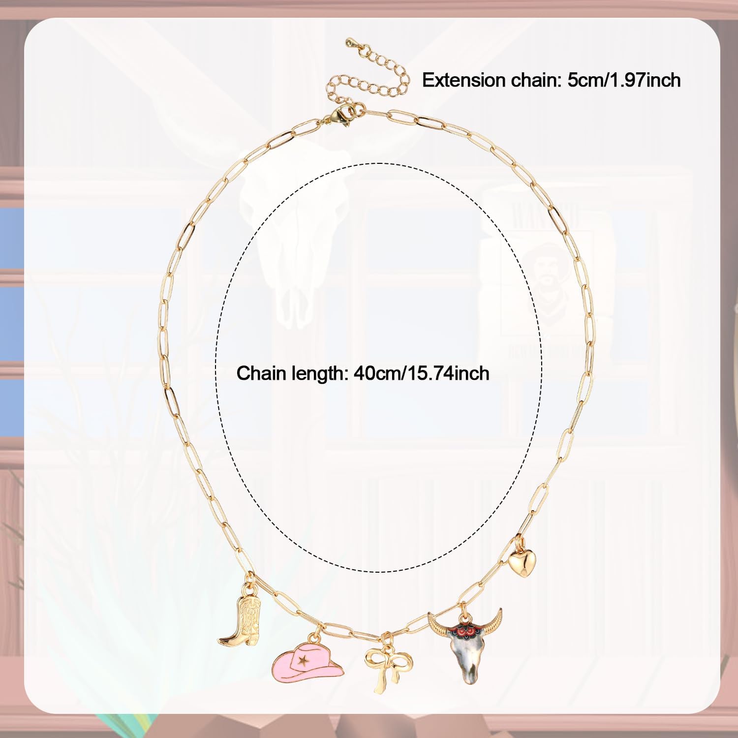 Cowgirl Necklace for Women, Dainty Gold Boot Hat Heart Charm Western Chain Chunky Trendy Fashion Pendant Outfit Jewelry Gift - Image 2