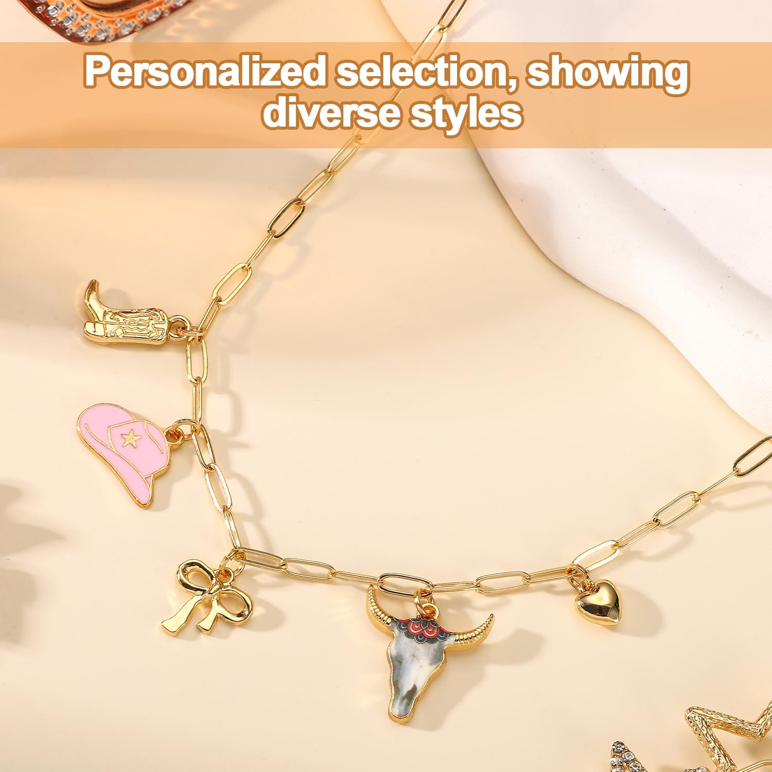 Cowgirl Necklace for Women, Dainty Gold Boot Hat Heart Charm Western Chain Chunky Trendy Fashion Pendant Outfit Jewelry Gift - Image 3