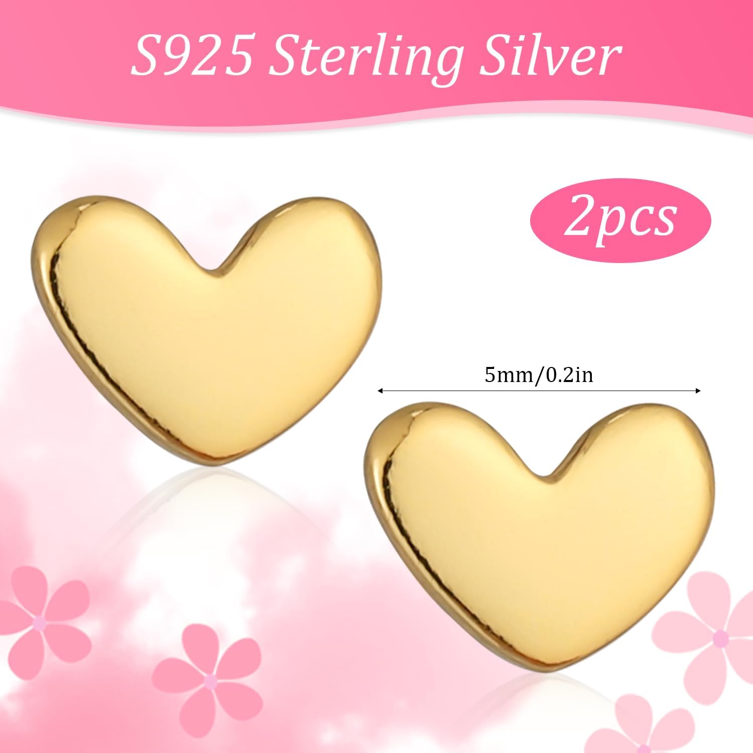 Mini Heart Earrings Studs, Small Dainty Heart S925 Silver Gold Earrings Skin-Friendly Tiny Cartilage Tragus Earrings for Women - Image 2