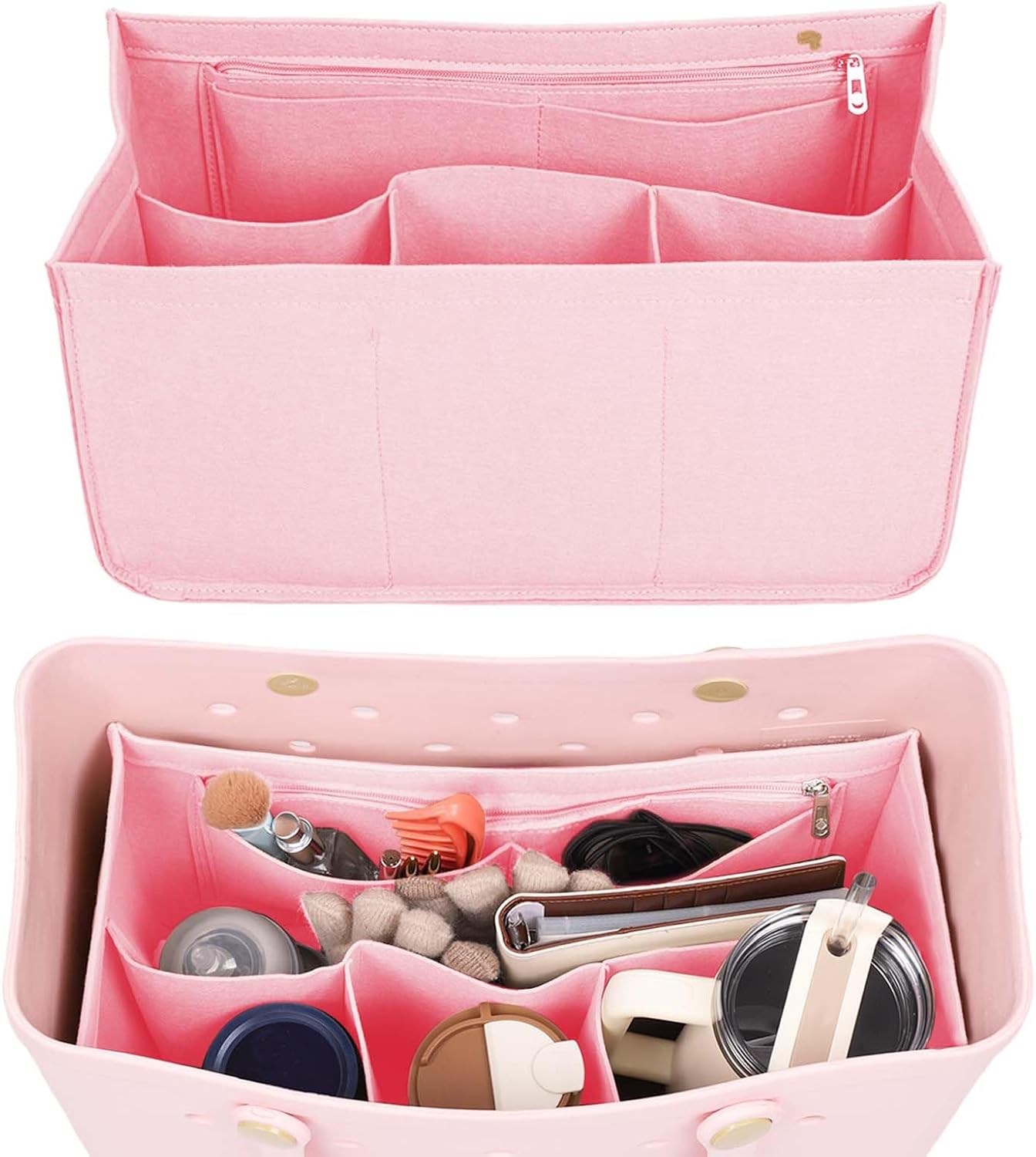 Rubber Beach Bag Organizer Compatible with Bogg Bag/Simply Southern Tote, Tote Organizer Insert Felt Bag Organizer Insert with 7 Pockets, Only for Bogg Bag XL Size (Pink) - Image 1
