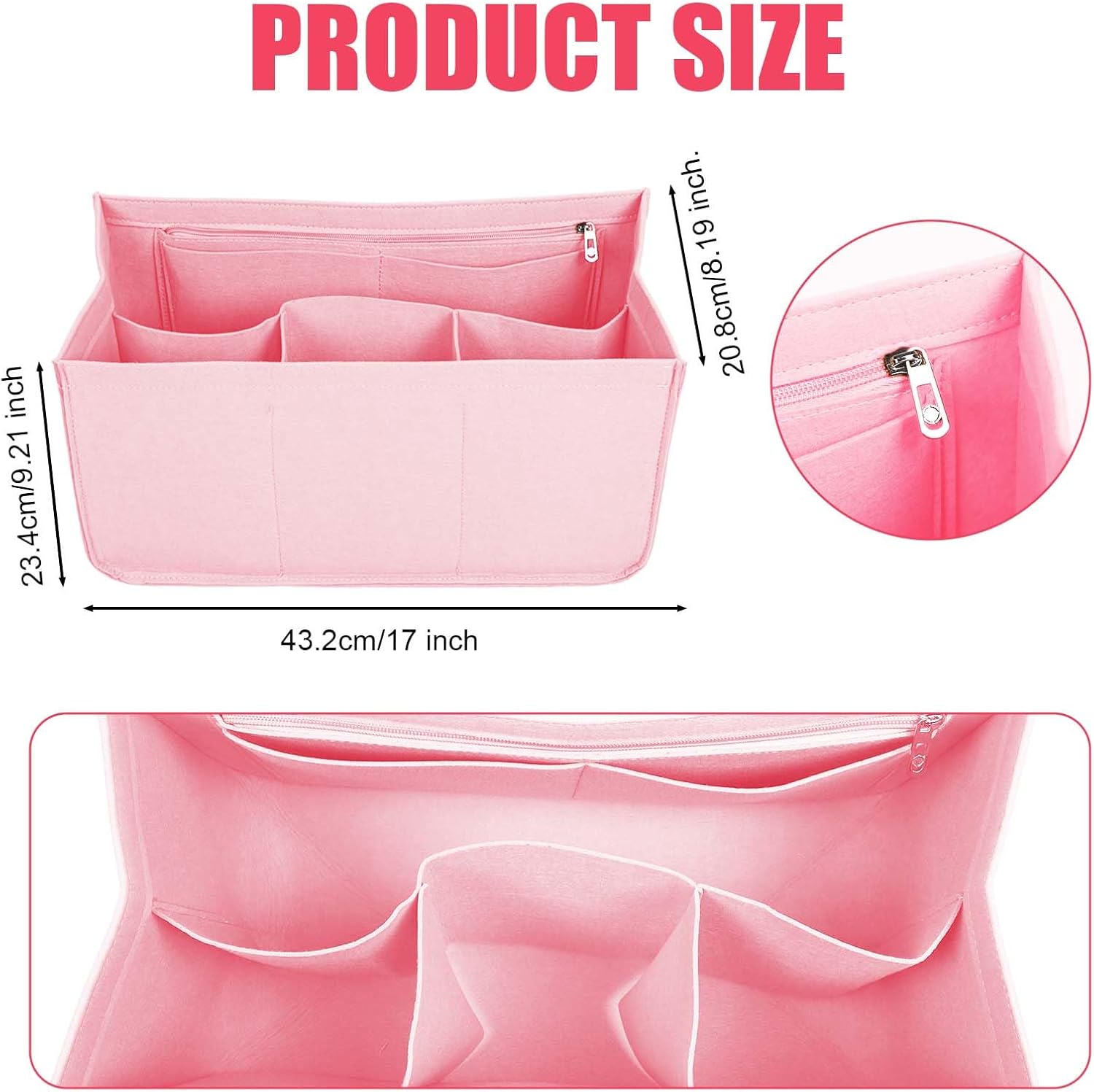 Rubber Beach Bag Organizer Compatible with Bogg Bag/Simply Southern Tote, Tote Organizer Insert Felt Bag Organizer Insert with 7 Pockets, Only for Bogg Bag XL Size (Pink) - Image 2