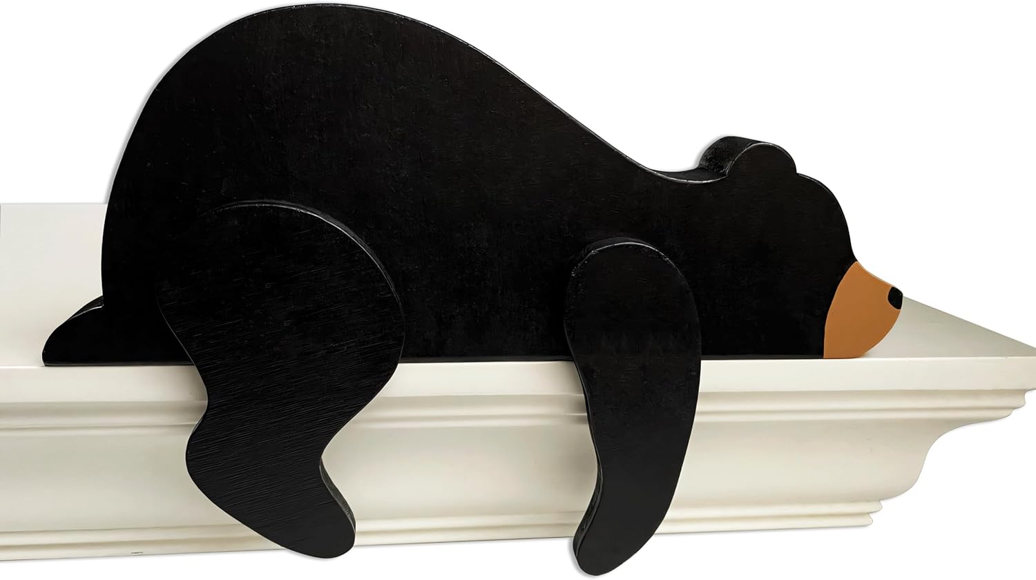 Woodland Nursery Decor For Baby, Black Bear Decoration, Wooden Wilderness Sleeping Bear, Safari Forest Decor For Classroom Bedroom Nursery Room Shelf (Black) - Image 1