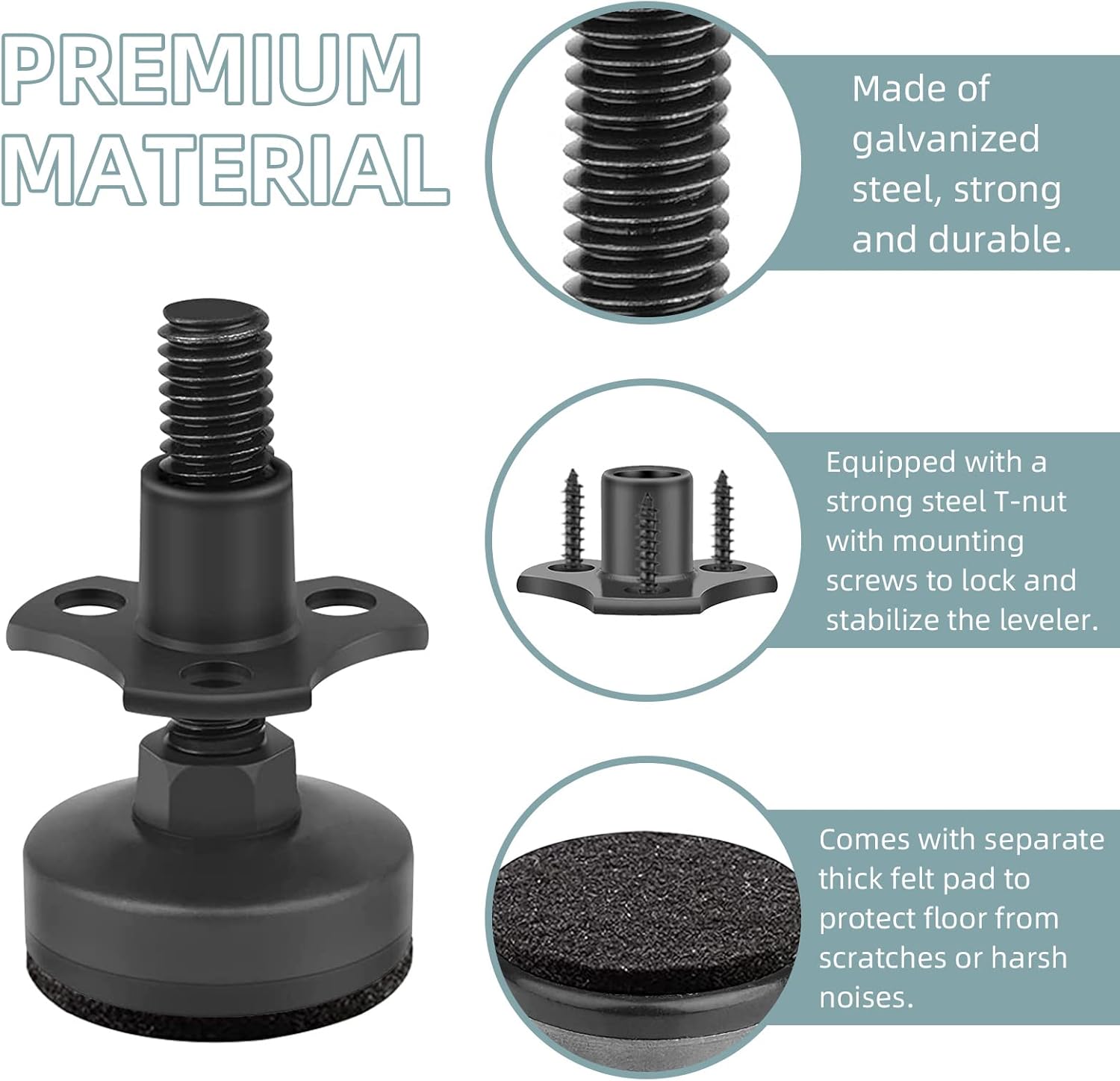 Heavy Duty Furniture Levelers, 4 Pack 3/8