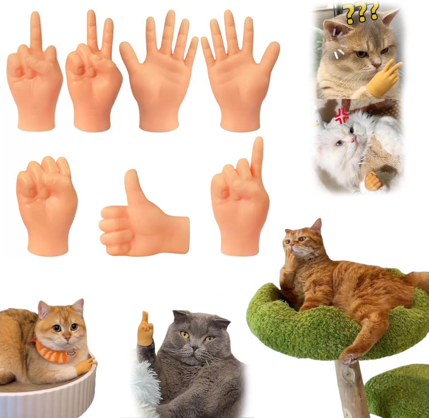 7-Pack Mini Hands for Cats, Tiny Hands for Cats,Crossed Cat Mini Hands,Small Elastic Hands for Cats,Mini Human Hands for Cats,Tiny Folded Hands for Cat Paws, Mini Crossed Cat Hands for Cats - Image 1