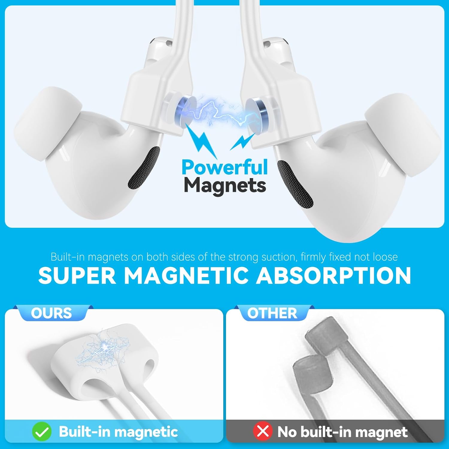 AirPod Strap with Magnetic,AirPod Lanyard Anti-Lost Cord for Sports Anti-Loss, AirPod Accessories Compatible with AirPods 4 Case 2024, AirPod Pro 2nd/1st, AirPod 3, AirPod 2/1- White 1 Pack - Image 3