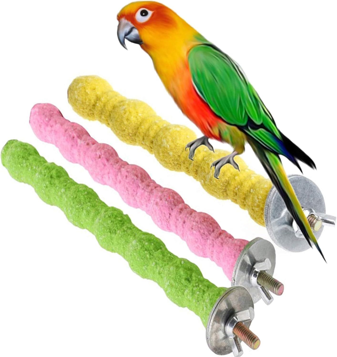 Bird Perch Parrot Stand Cage Accessories Natural Wooden Stick Paw Grinding Rough-surfaced Chew Toy for Cockatiels,Cockatoo,Lorikeet,Conure,Parakeet 3 Pack (Random Color,7.9inch) - Image 1