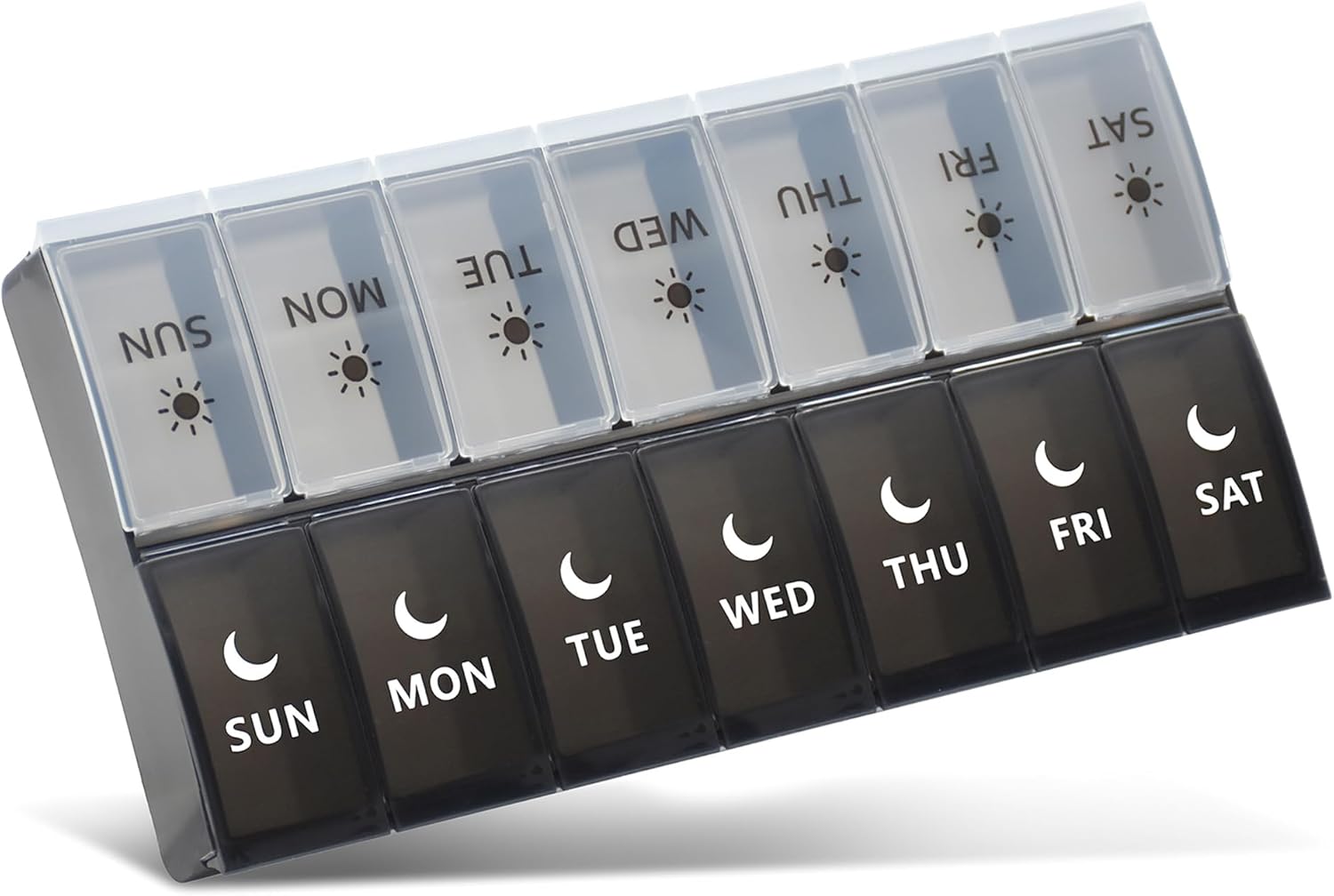Large Pill Organizer 2 Times a Day, Weekly Pill Case, AM PM Pill Box, Day Night Pill Container 7 Day, Vitamin Case Medicine Dispenser Twice a Day (Black & White) - Image 1