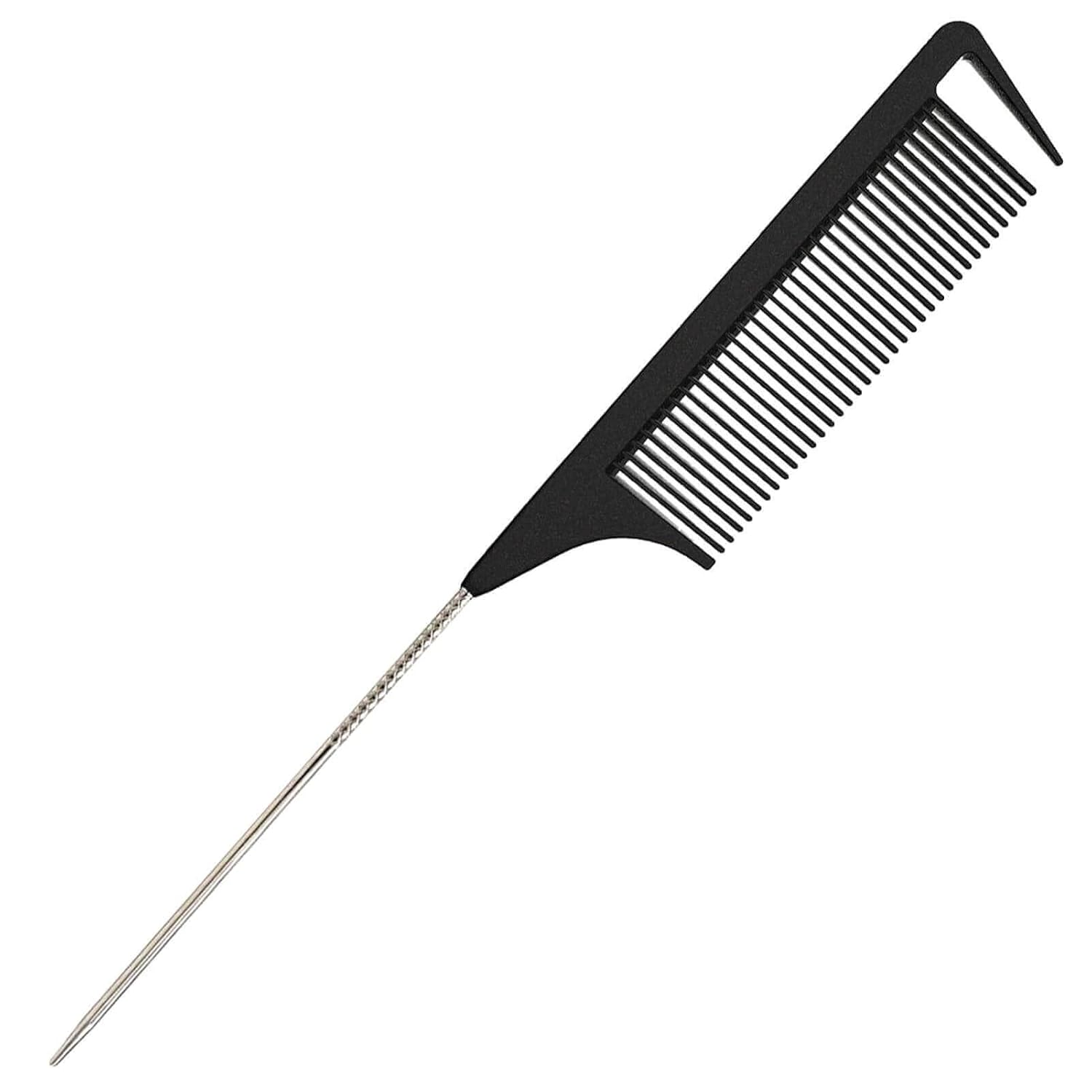 Hair Comb, Rat Tail Comb for Braiding Hair, Fine Tooth Hair Comb with Stainless Steel Pintail for Sectioning, Parting and Styling - Black - Image 1