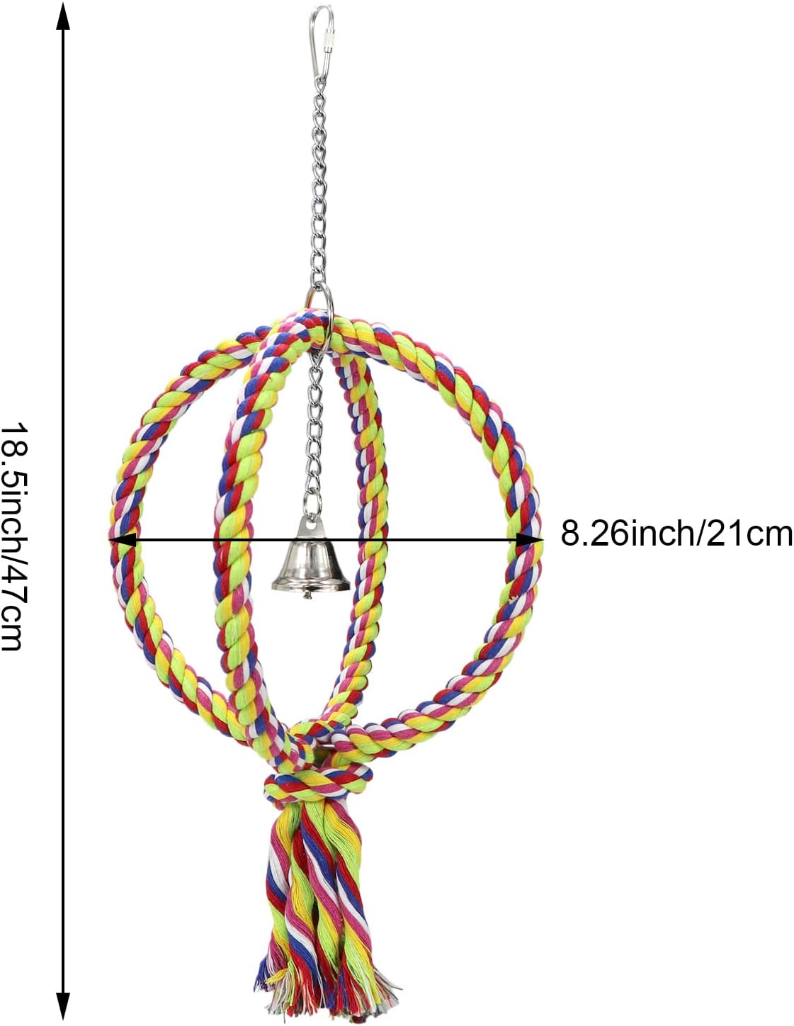 Bird Swing Perch Stand Cotton Rope 2 Two Rings Toy for Parrot Budgie Parakeet Cockatiel Conure Lovebird Finch Canary Cockatoo African Grey Macaw Eclectus Amazon Cage Accessories - Image 2