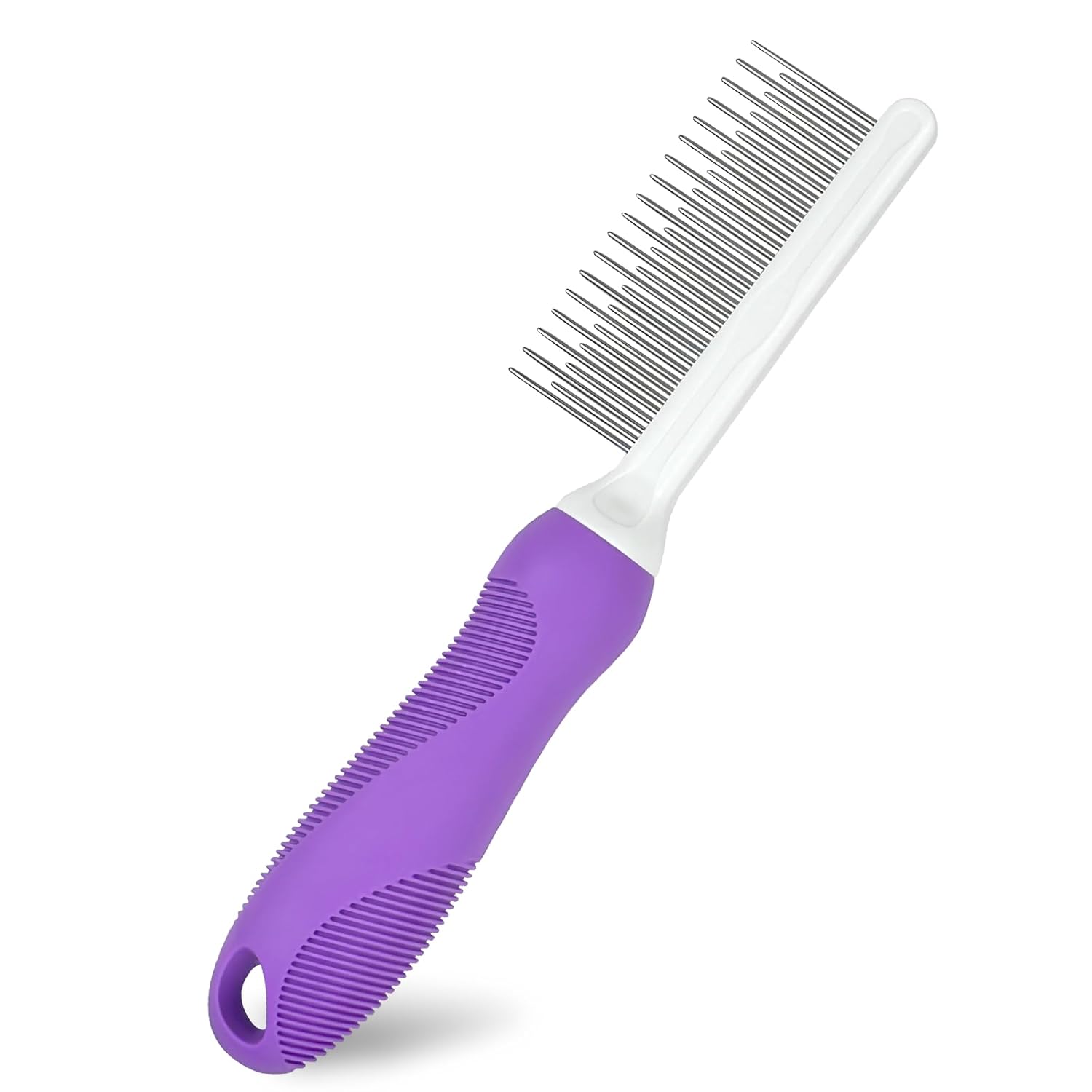 Detangling Pet Comb for Dog & Cat, Grooming Comb with Long & Short Stainless Steel Teeth, Safely Remove Knots & Tangles for Healthy Shiny Coat, Gentle Effective Detangling Tool for Pet Hair (Purple) - Image 1