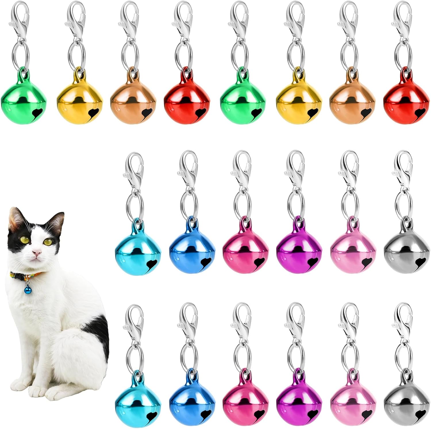 20 pcs Pet Bells for Dog Cat Collar, Metal Round Collar Charms Loud Crisp Sound with Clasps, Kitten Small Animal Pendant Accessories, Christmas Decoration Jingle Bell(Colourful) - Image 1