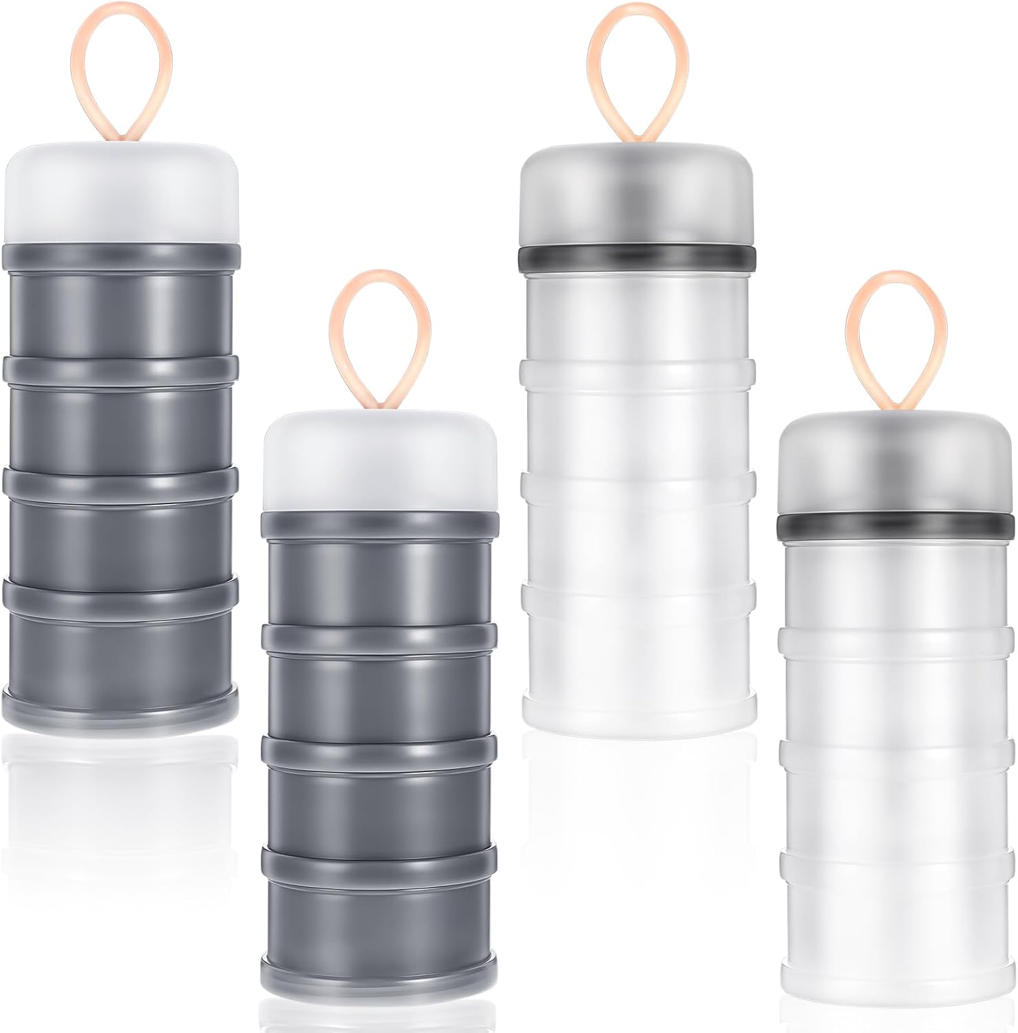 4PCS Protein Powder Container with Funnels Stand, 4 Stackable Non-Spill Protein Powder Dispenser On the Go Portable Leakproof Snack Storage Container for Travel Workout Fitness (Gray + White) - Image 1