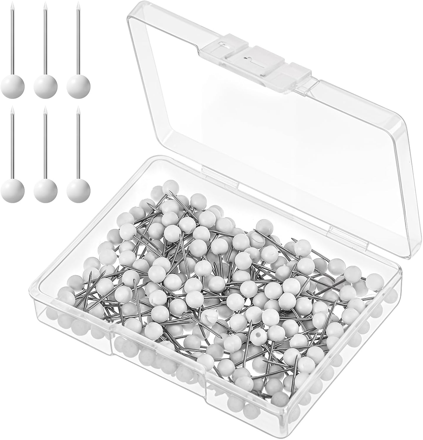 200 PCS Round Head Thumb Tacks Map Tacks Push Pins, Sewing Pins for Fabric Round Short World Map Pin Board Cork Boards Decorative Thumb Tacks for Sewing Craft Wedding Holiday DIY(White) - Image 1