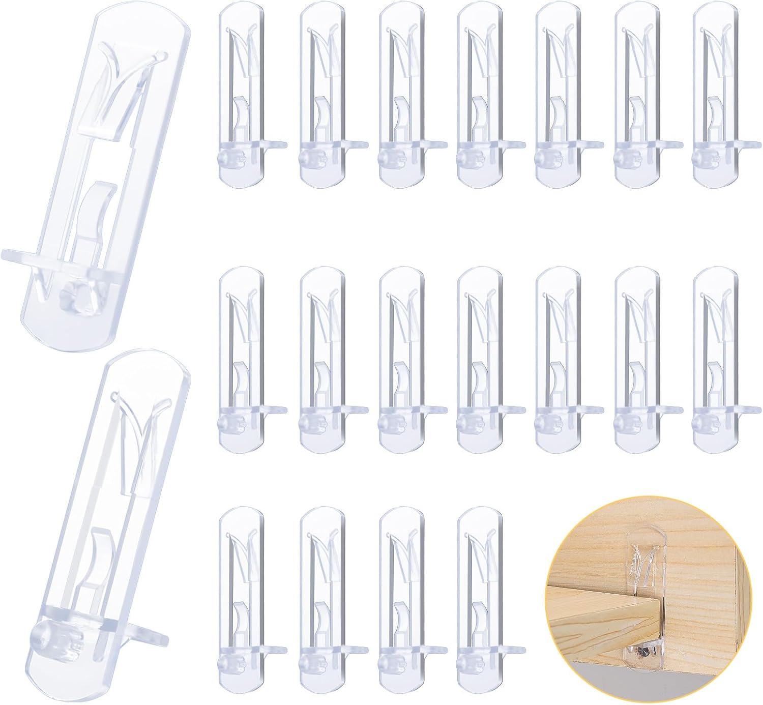20 Pcs Plastic Locking Shelf Pins, 5mm Shelf Pins 3/4” Cabinet Shelf Clips Self-Locking Bracket Clips Shelf Support Clips Shelf Holders Pegs Shelf Support Pegs for Kitchen Furniture Bookcase - Image 1