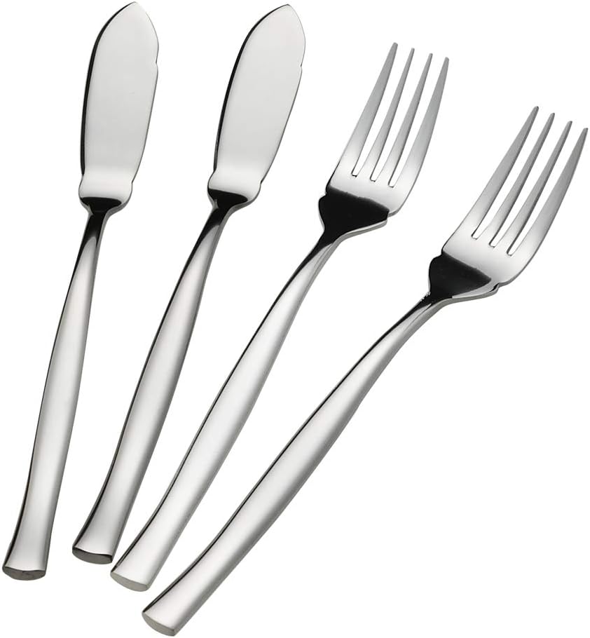 8-Piece Stainless Steel Fish Forks and Knives, Serving Set - Image 1
