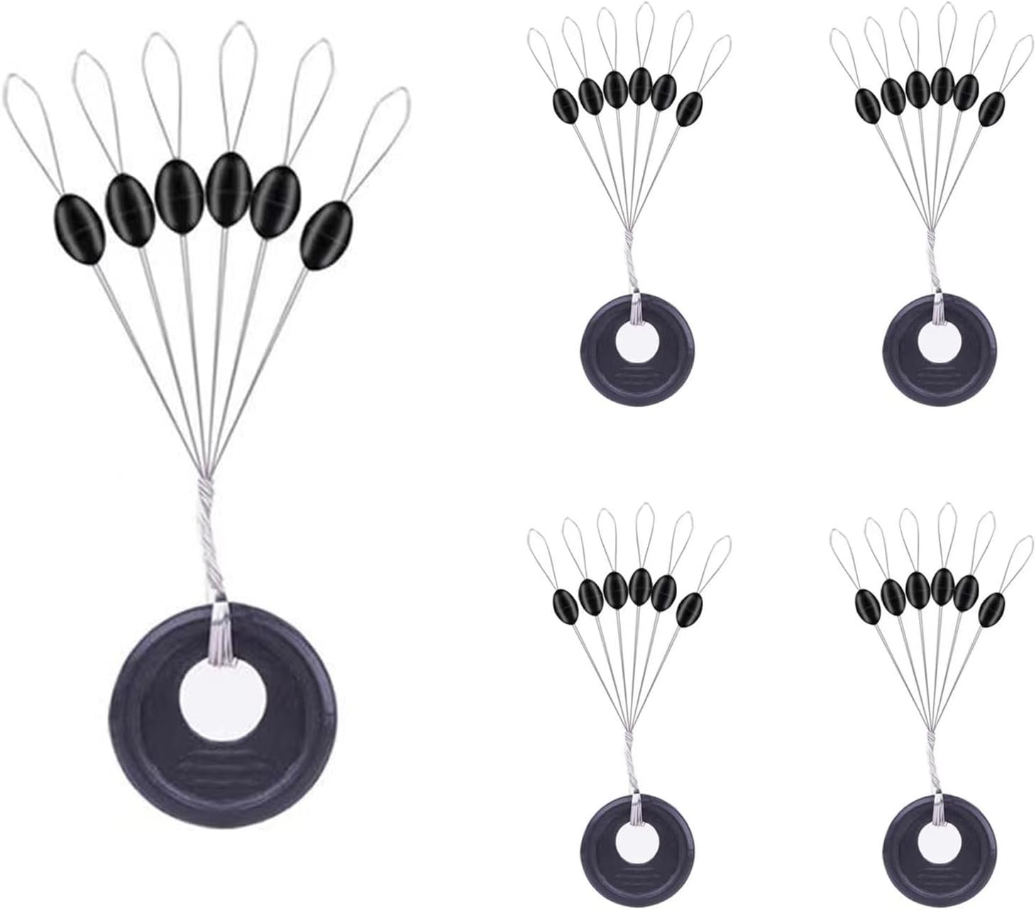 240 Pieces Middle-Sized Fishing Rubber Bobber Beads Stoppers 6 in 1 Black Float Sinker Stops - Image 1