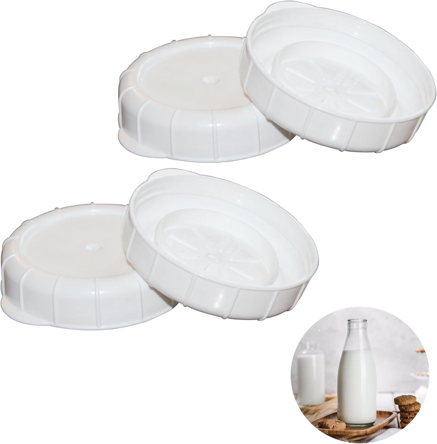 4 PCS Glass Bottle Replacement Caps with Tampered Evident Seal,48mm Diameter Bottle Lids Compatible With Stanpac & Libbey Milk Glass Bottles.Reusable,Long-Lasting and Easy to Clean Bottle Caps - Image 1