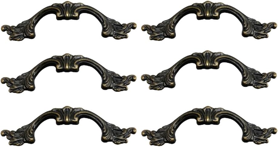 6-Pack French Drawer Pulls - Antique Brass, 3.38