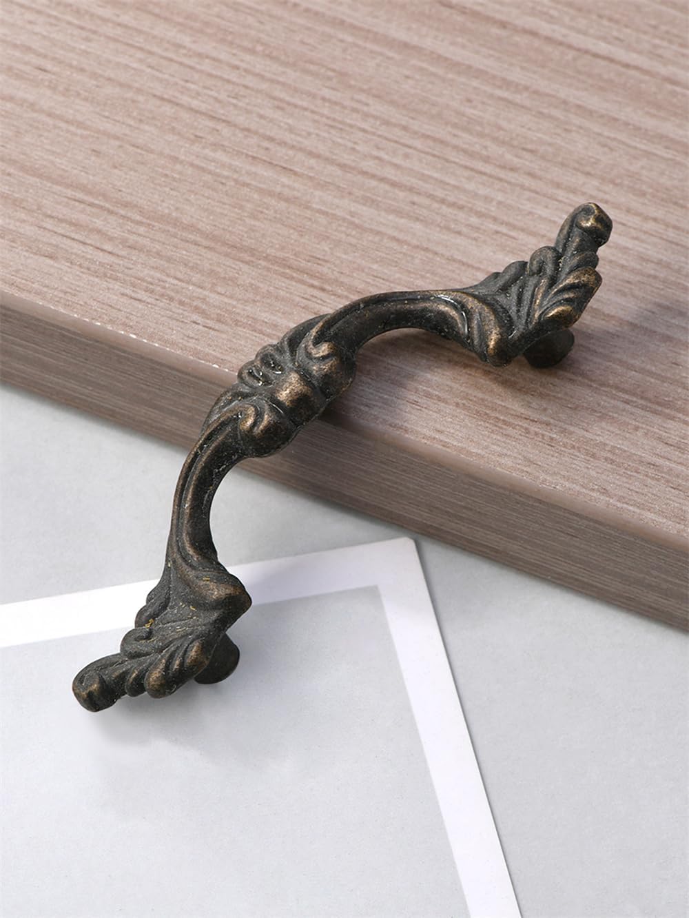 6-Pack French Drawer Pulls - Antique Brass, 3.38