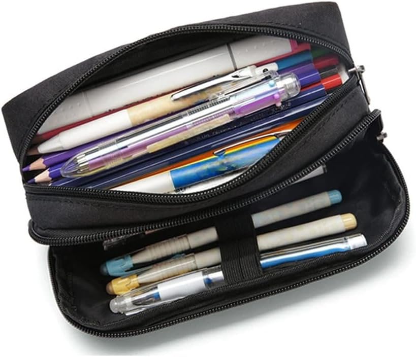 Pencil Case Large Capacity Pencil Pouch Aesthetic Pen Bag Office Stationery Organizer Simple Durable Multifunctional Pencil Bag for Adults - Black - Image 3