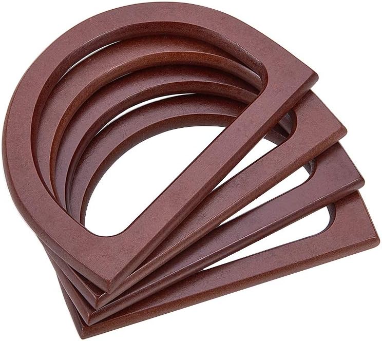 4pcs Wooden Bag Handle Replacement D Shape Purse Handles Handbag Purse Handle Purse Making Supplies for Handmade Beach Bag Crochet Handbags Straw Bag Purse Handles 3.3x4.7inch - Image 1