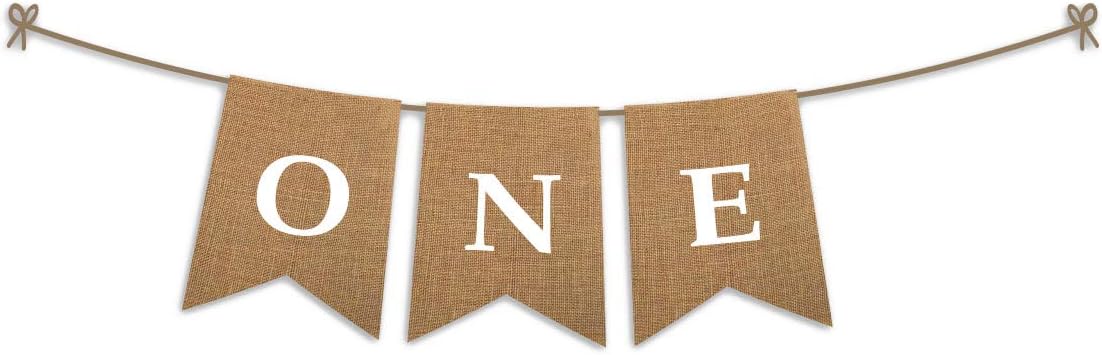 ONE High Chair First Birthday Burlap Banner | First Birthday Party Rustic Theme Decoration for boy or Girl | 1st Birthday Party Supplies | Happy Birthday Banner for Nursery Decor Product Name - Image 1