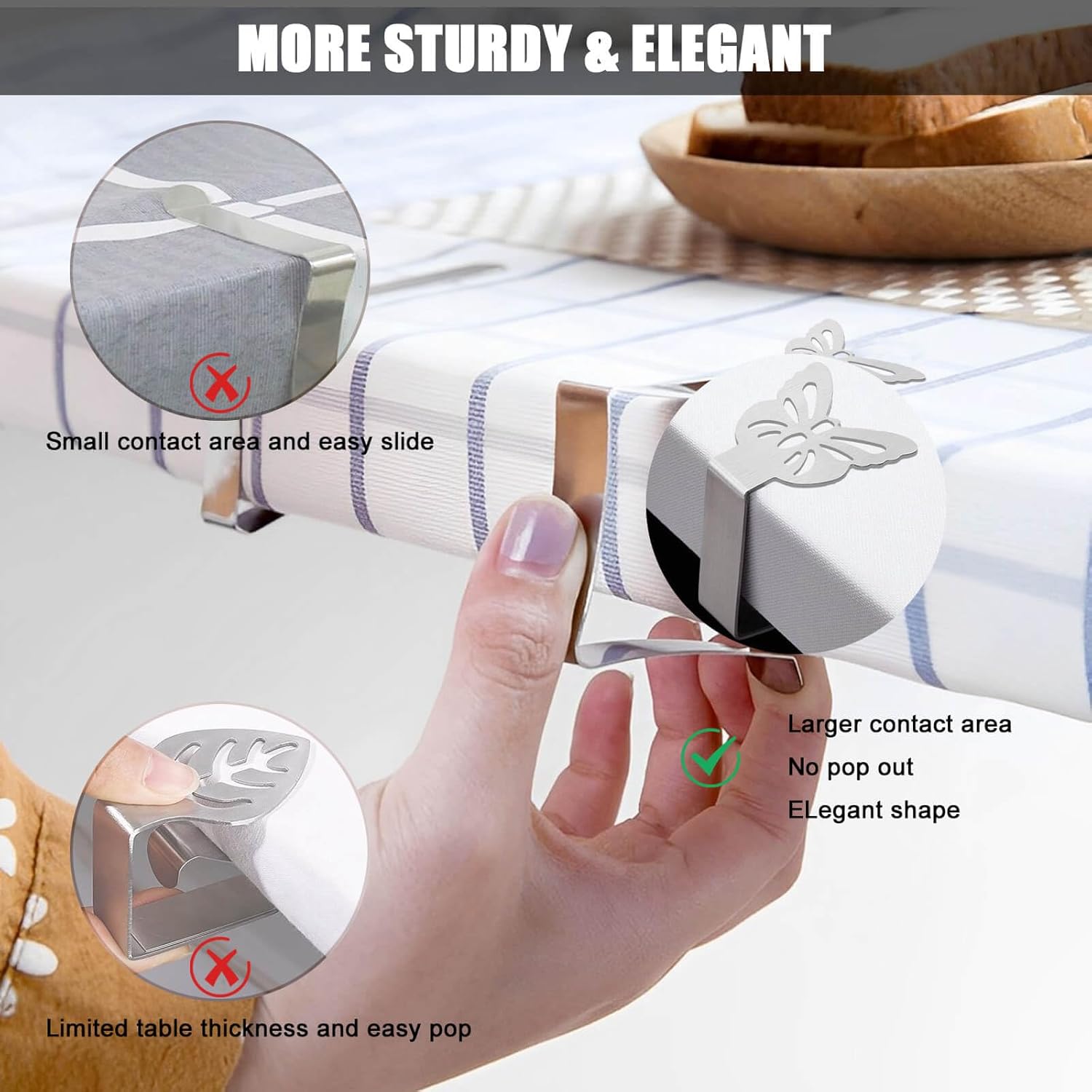 Tablecloth Clips for Outdoor Thick Tables 10 Pack, Butterfly Picnic Table Cloth Holder Clip Indoor, Heavy Duty Stainless Steel Cover Clamp for Party Wedding Home Restaurant Camping Accessories - Image 3