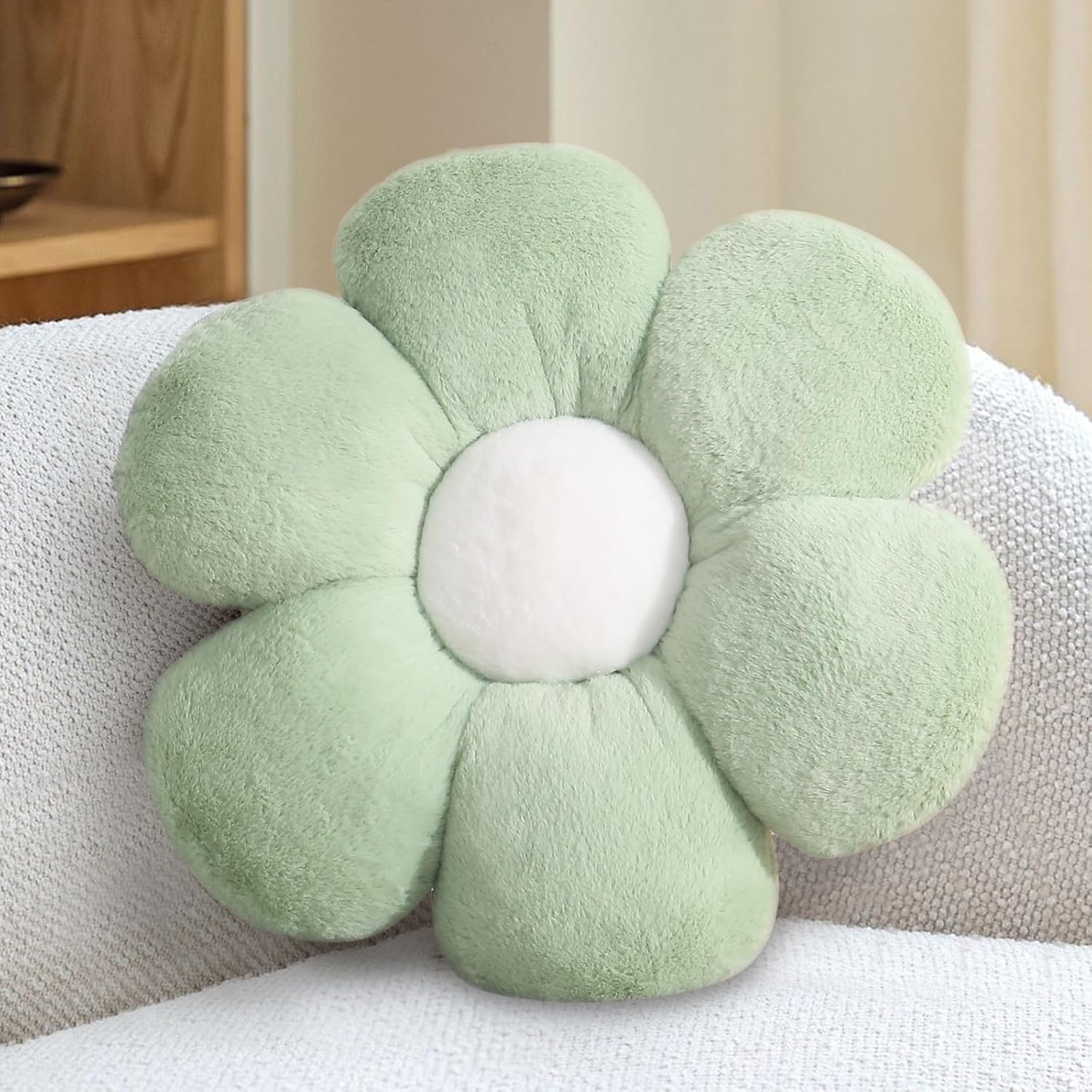 Green Flower Pillow-Daisy Pillows Decorative Throw Pillows,15.7In Cute Flower Shaped Pillow for Bed & Classroom, Fun Throw Pillows Floor Cushions for Home Sofa Chair Couch Decor - Image 1