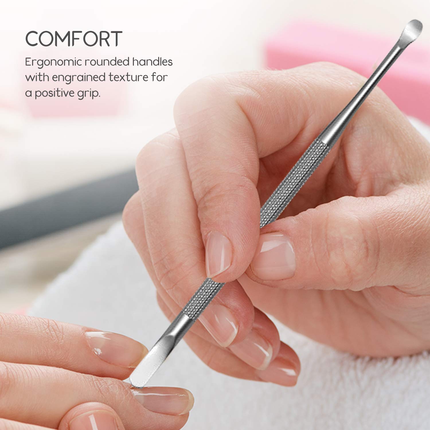 Professional Cuticle Pusher and Spoon Nail Cleaner | Dual Sided Stainless Steel Pusher and Nail Cleaner | For Nail And Cuticle Care | by Sterling Beauty Tools - Image 3