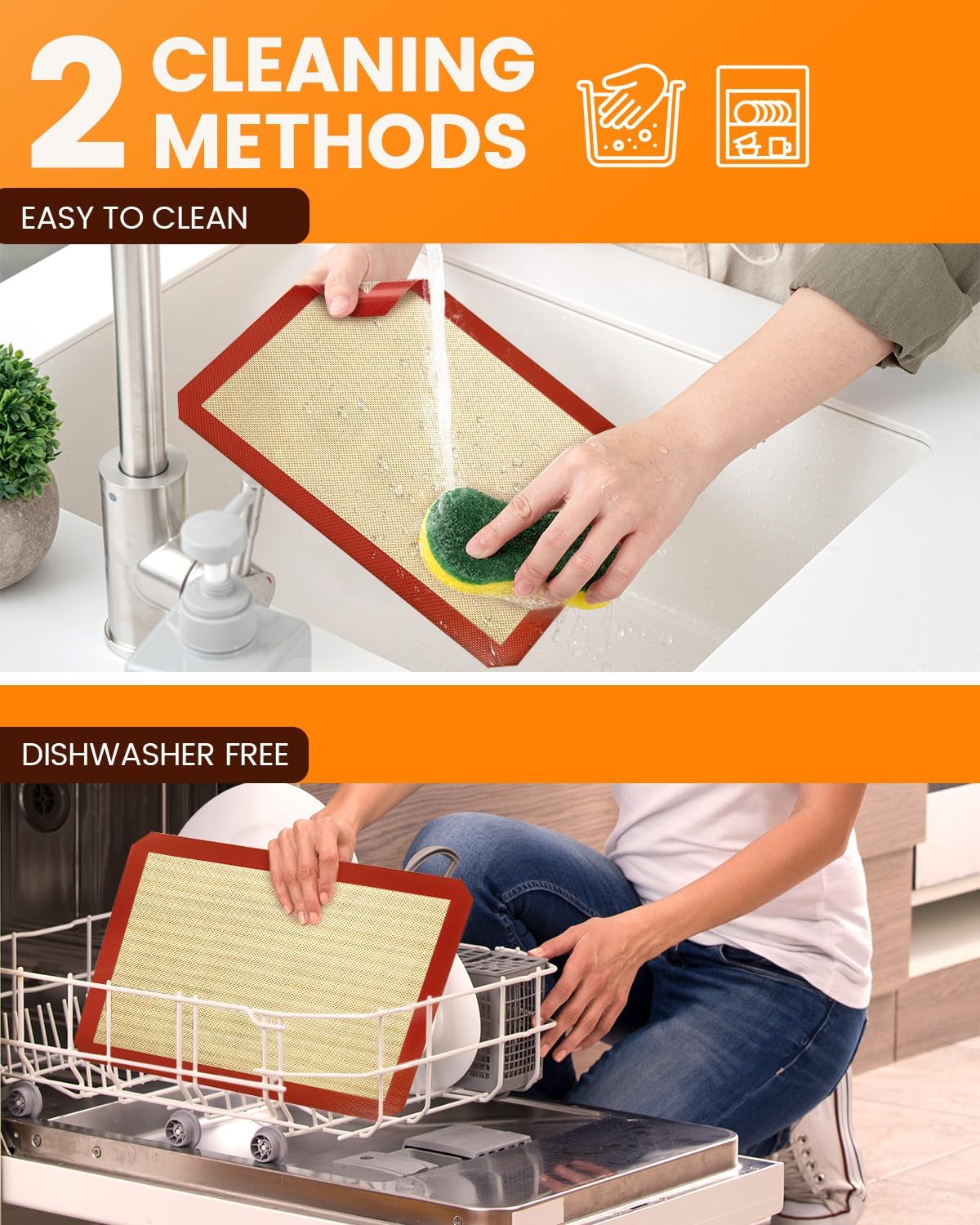 Silicone Mats, 2 Pack Nonstick Baking Sheet Liners, 26