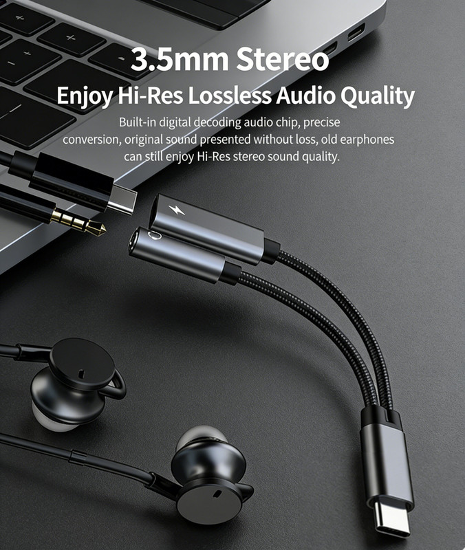 Samsung Galaxy S25 Headphone Adapter, USB C to AUX Mic Jack with PD 60W Fast Charging for Stereo, Earphones, Compatible with Samsung Galaxy S25/S25+/S25 Ultra/S24/S24+, Google Pixel 8/7 - Image 2